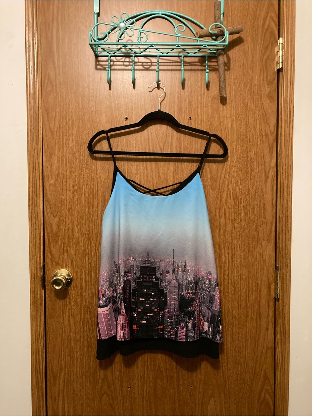 Pink Owl Blue to Pink Cityscape Ombre Tank Top